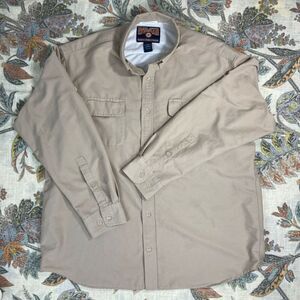 Duluth Trading Mens Beige Light Brown Long Sleeve Button Shirt Outdoor XL